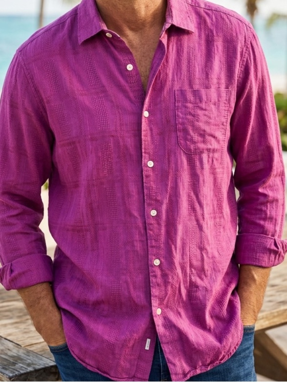 Tommy Bahama 100% Linen Shirt Men’s Large Pink Button Front Long Sleeve